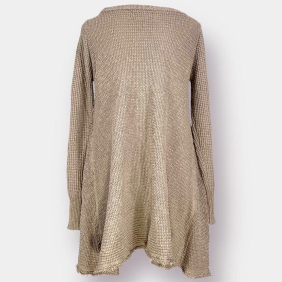 Anthro Ruby Moon heathered oatmeal waffle knit shark bite raw hem longsl… - Picture 2 of 10